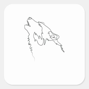 One Line Drawing Wolf Single Art Square Sticker