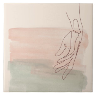 One line graphic drawing hand in the water pastel ceramic tile