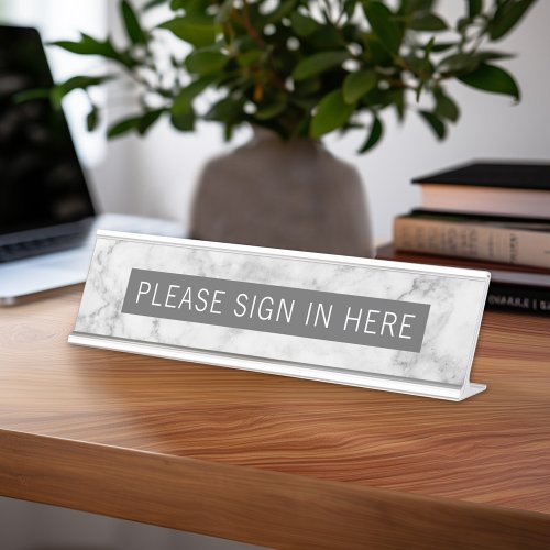 One Line of Text _ Gray White Marble Desk Name Plate