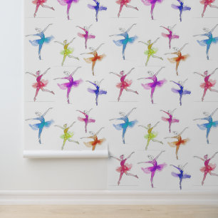 One line stroke colorful dancing balerina pattern wallpaper