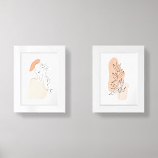 one line woman and leaf wall art set