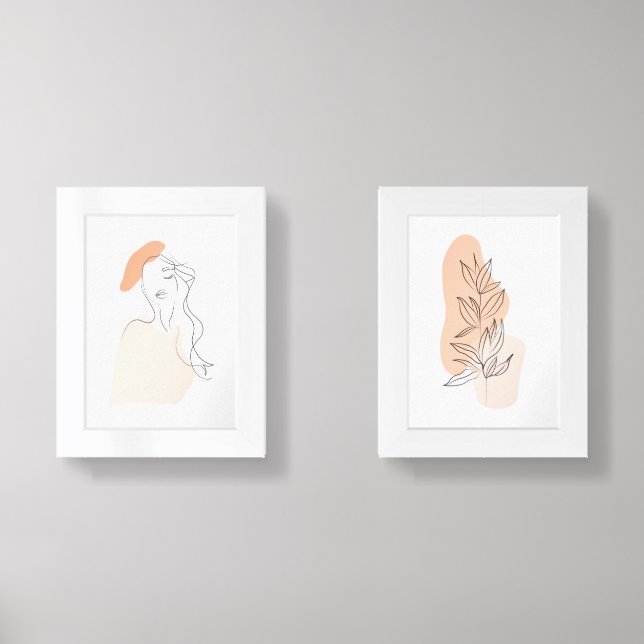 one line woman and leaf wall art set (Front)