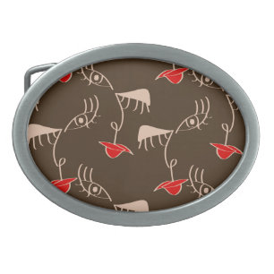 One-line woman face: abstract pattern. belt buckle