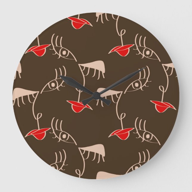 One-line woman face: abstract pattern. large clock (Front)