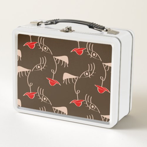 One_line woman face abstract pattern metal lunch box