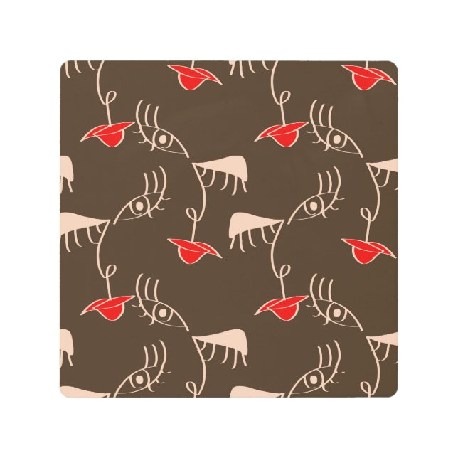 One-line woman face: abstract pattern. metal print (Front)