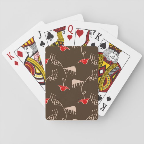 One_line woman face abstract pattern playing cards