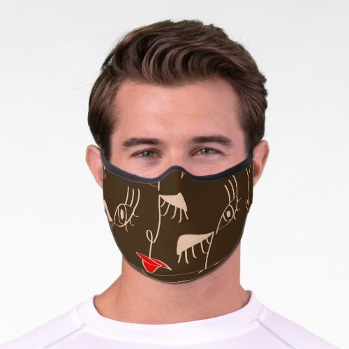 One_line woman face abstract pattern premium face mask