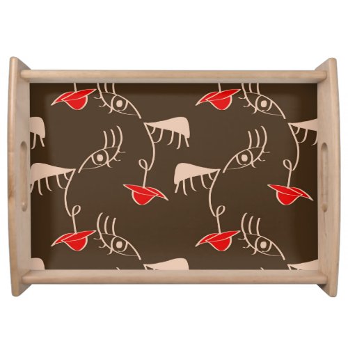 One_line woman face abstract pattern serving tray