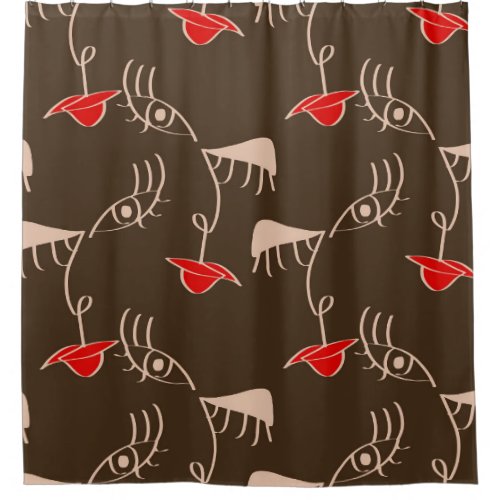One_line woman face abstract pattern shower curtain