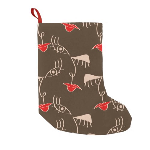 One_line woman face abstract pattern small christmas stocking