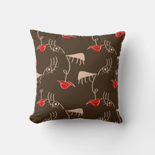 One-line woman face: abstract pattern. throw pillow