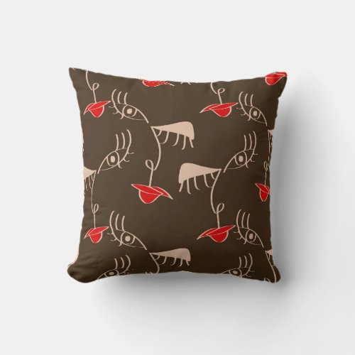 One_line woman face abstract pattern throw pillow