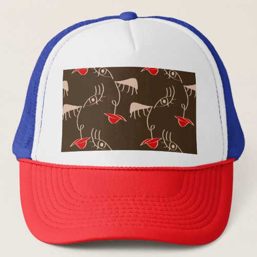 One_line woman face abstract pattern trucker hat