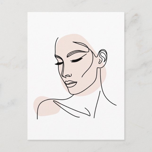One Line Woman Face Drawing No2 Postcard (Front)