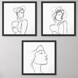 One line Woman illustration Wall Art Sets