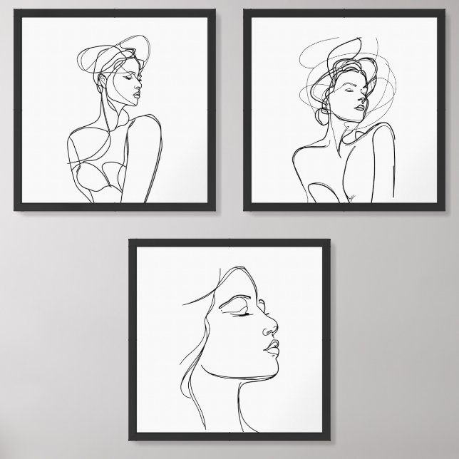 One line Woman illustration Wall Art Sets (Front)