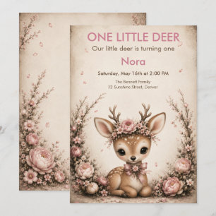One Little Deer First Birthday - Storybook Animal Invitation