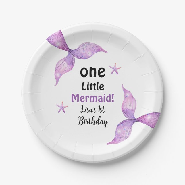 One Little Mermaid 1st Birthday Paper Plates (Front)
