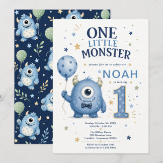 One Little Monster Boy 1st Birthday Invitation