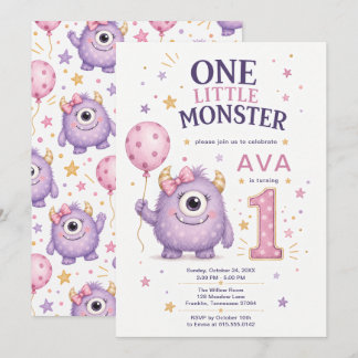 One Little Monster Girl 1st Birthday Invitation