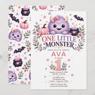 One Little Monster Girl 1st Birthday Invitation