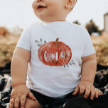 One Little Pumpkin 1st Birthday  Baby T-Shirt<br><div class="desc">Cute watercolor orange pumpkin with eucalyptus leaves. 1st Birthday baby girl t-shirt</div>