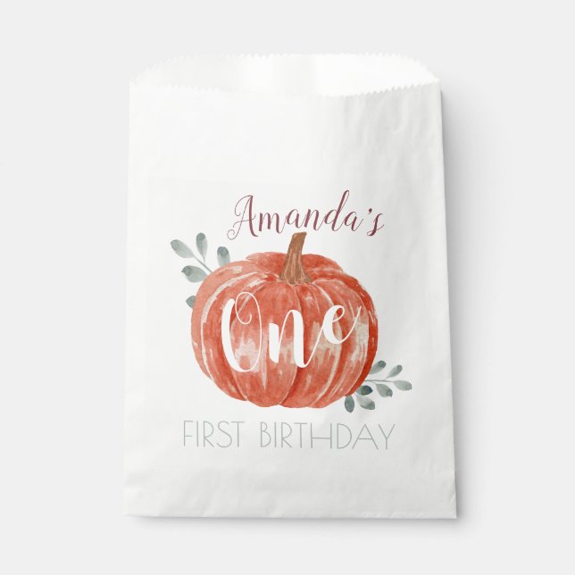 One Little Pumpkin 1st Birthday  Favor Bag (Front)