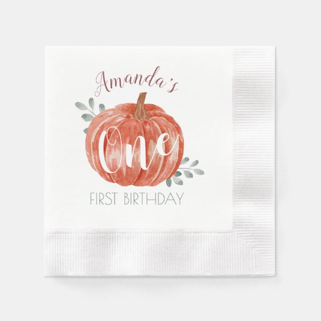 One Little Pumpkin 1st Birthday  Napkins (Front)