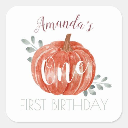 One Little Pumpkin 1st Birthday  Napkins Square Sticker