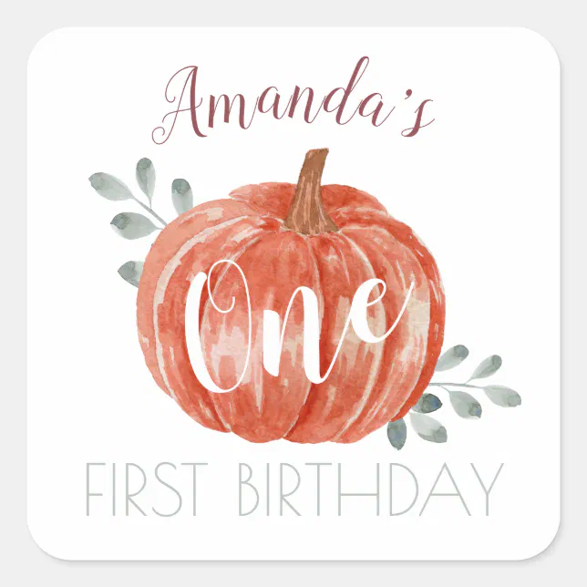 One Little Pumpkin 1st Birthday Napkins Square Sticker | Zazzle