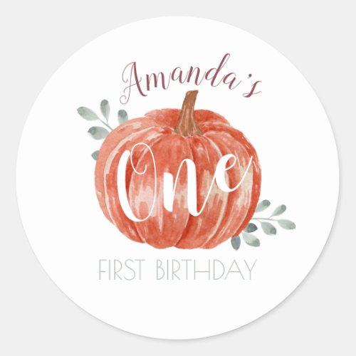 One Little Pumpkin 1st Birthday  Paper Plate Classic Round Sticker