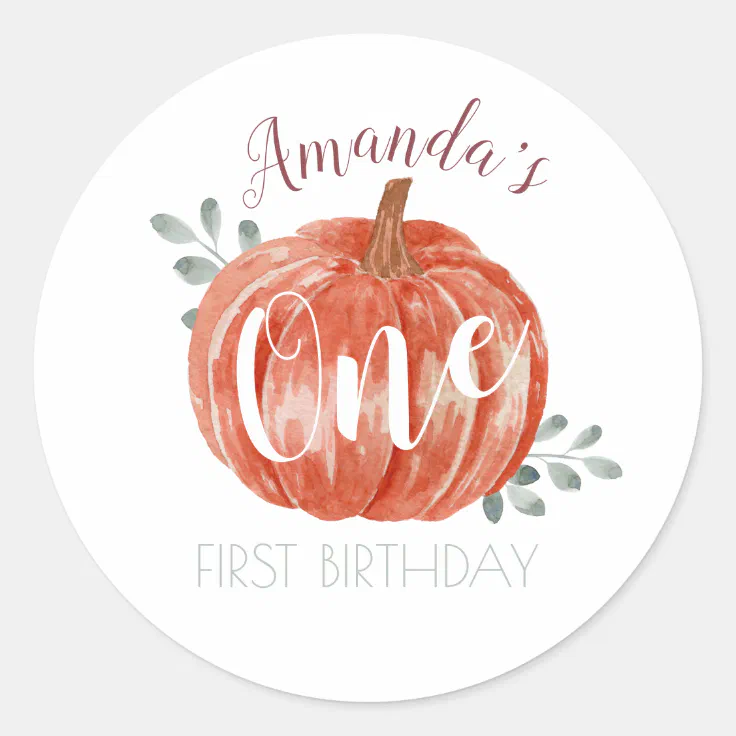 One Little Pumpkin 1st Birthday Paper Plate Classic Round Sticker | Zazzle