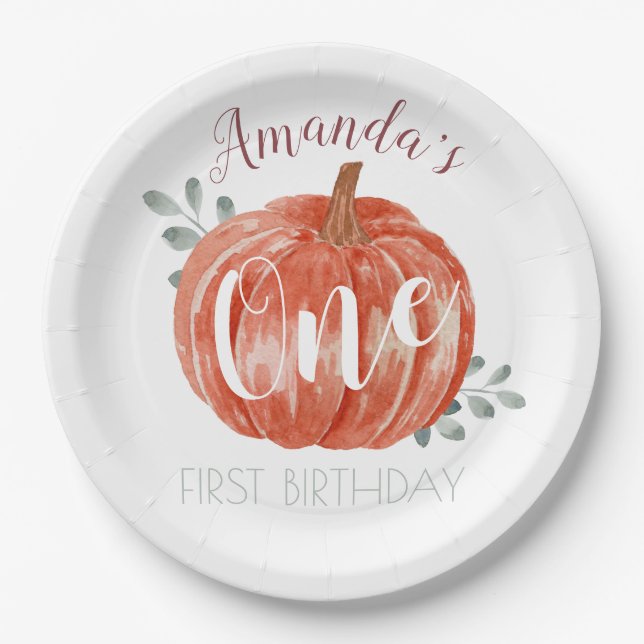 One Little Pumpkin 1st Birthday  Paper Plates (Front)