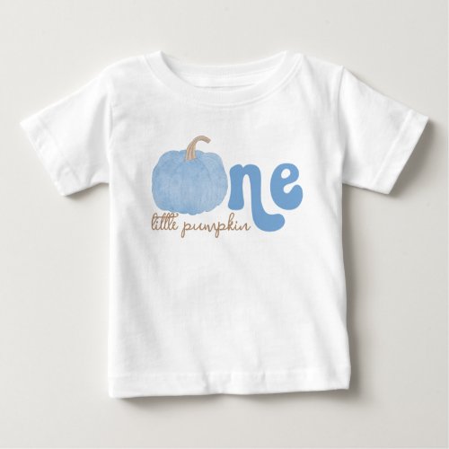 One Little Pumpkin Blue Birthday Girl Baby T_Shirt