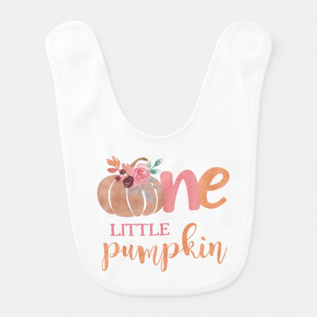 One Little Pumpkin Boho Floral 1st Bday Baby Bib (Front)