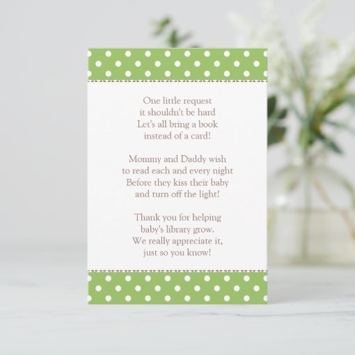 One Little Request Green Baby Shower Book Enclosure Card | Zazzle