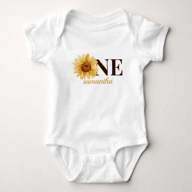 One Little Sunshine Name First Birthday  Baby Bodysuit (Front)