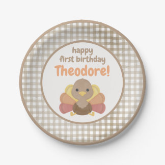 One Little Turkey First Birthday Party Paper Plates