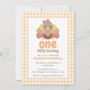 One Little Turkey Girl's First Birthday Party Invitation