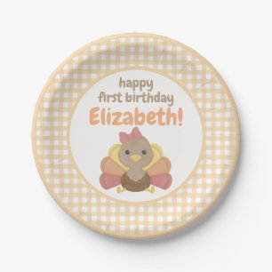 One Little Turkey Girl's First Birthday Party Paper Plates