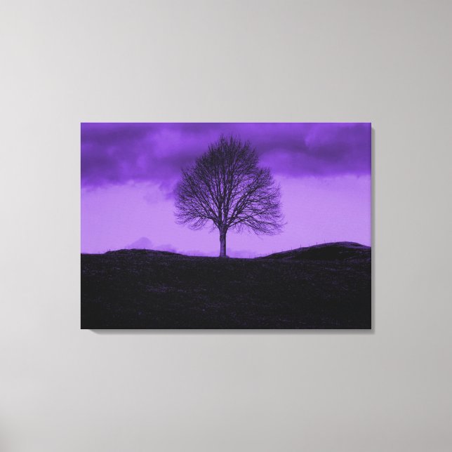 One Lone Tree Pop Art Purple Landscape Canvas Print (Front)