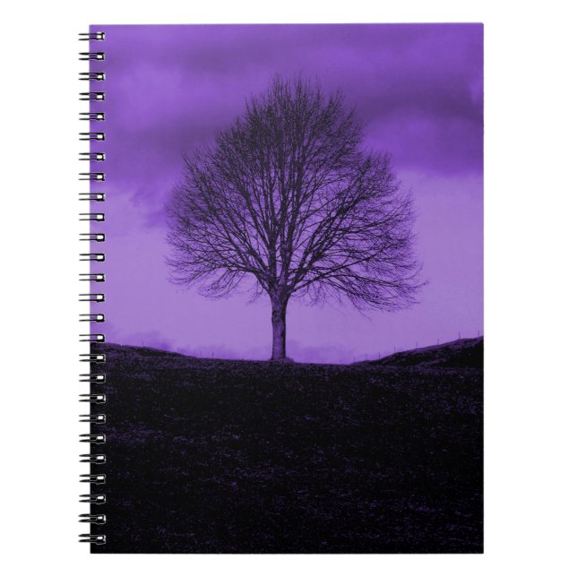 One Lone Tree Silhouette Purple Nature Landscape Notebook (Front)