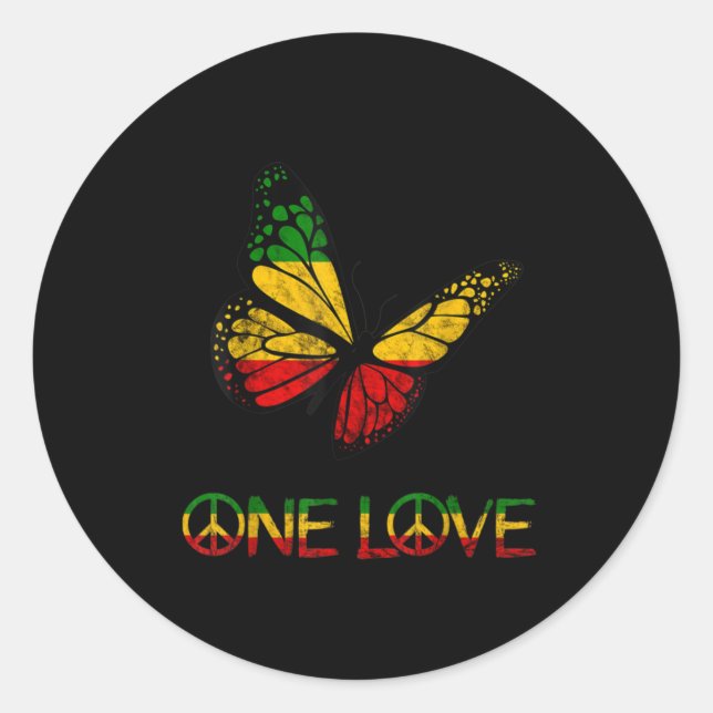 One Love Butterfly Rasta Reggae Peace Classic Round Sticker (Front)