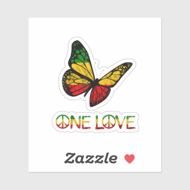 One Love Butterfly Rasta Reggae Peace Sticker (Sheet)