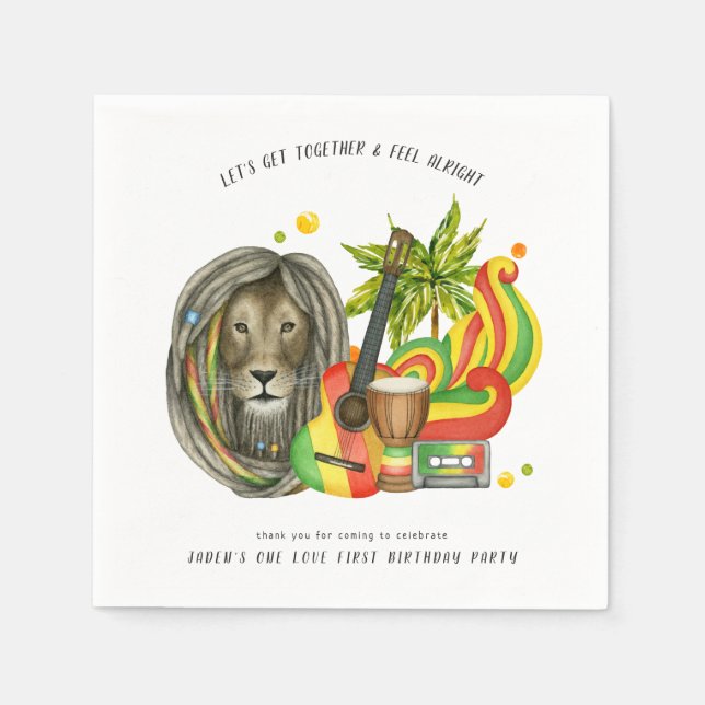 One Love First Birthday Party Napkins (Front)