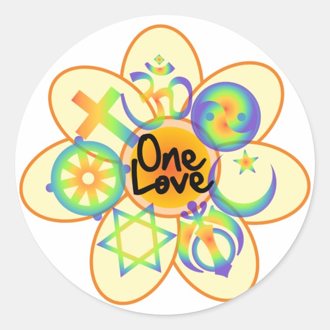 One Love Flower Classic Round Sticker (Front)