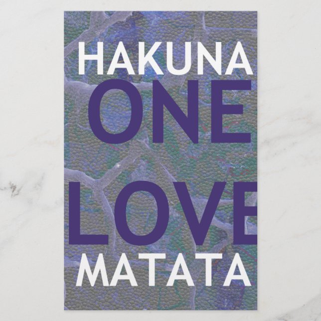 One Love Hakuna Matata Swahili Blue Gray Abstract  Stationery (Front)