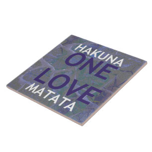 One Love Hakuna Matata Swahili Blue Gray Abstract  Tile
