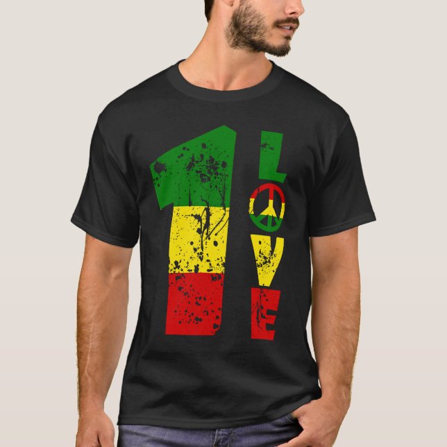 One Love Jamaica  Rasta Reggae Music Caribbean Pri T-Shirt (Front)